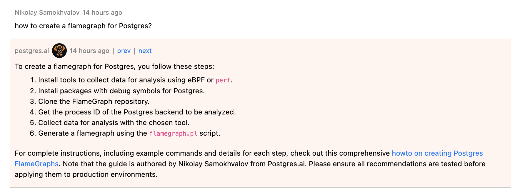 Postgres.AI bot example 2