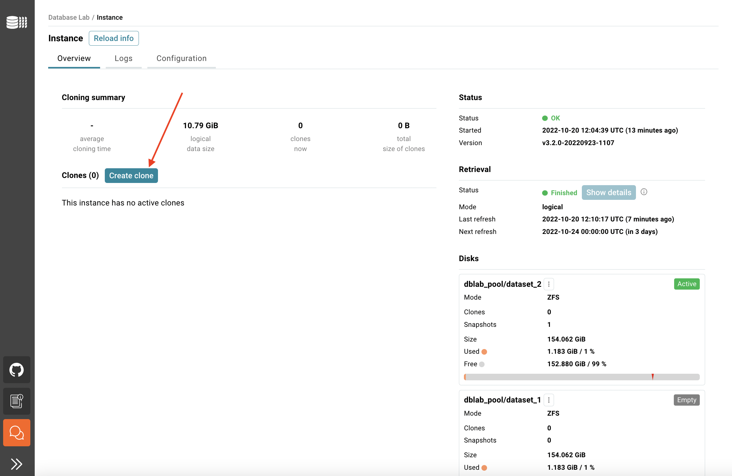 DBLab Engine clone creation page