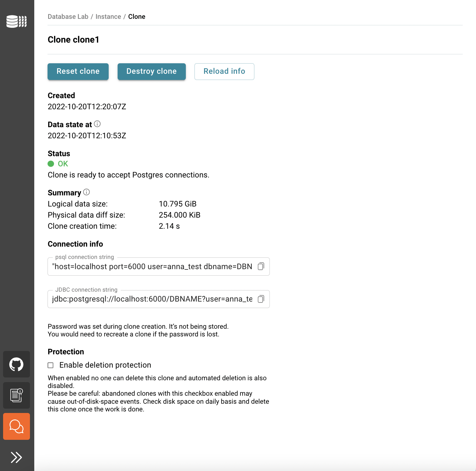 DBLab Engine clone page