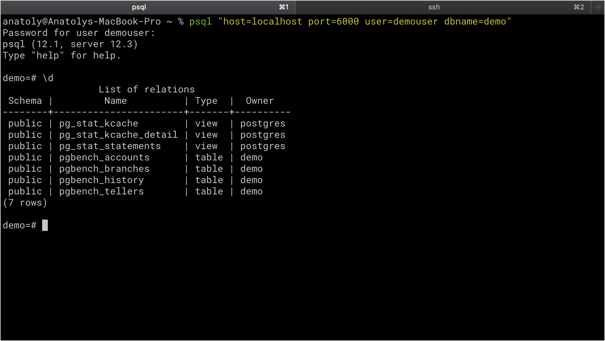 Terminal / psql with port forward