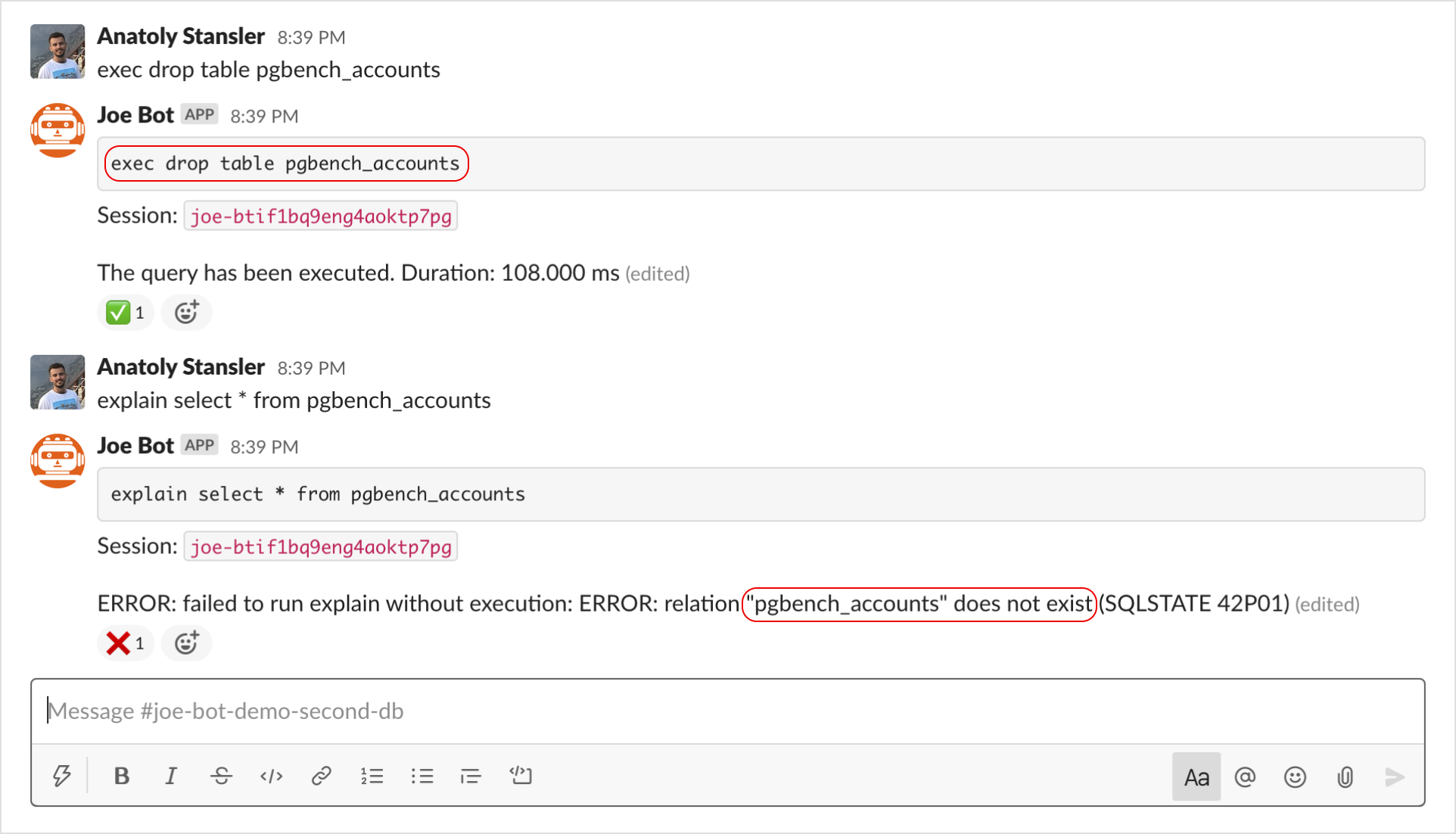 Joe bot / Change data / Slack
