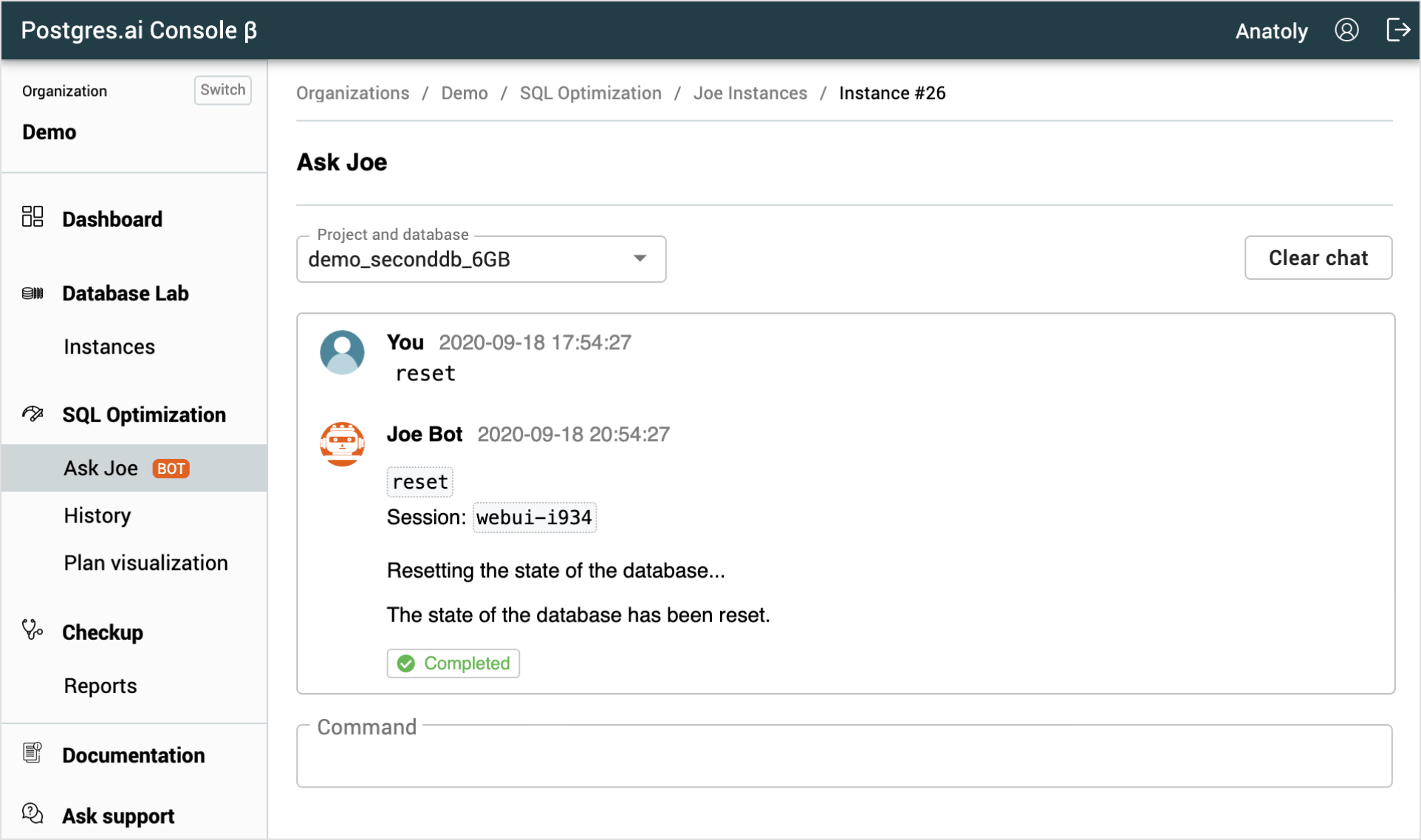 Joe bot / Reset the state / Web UI